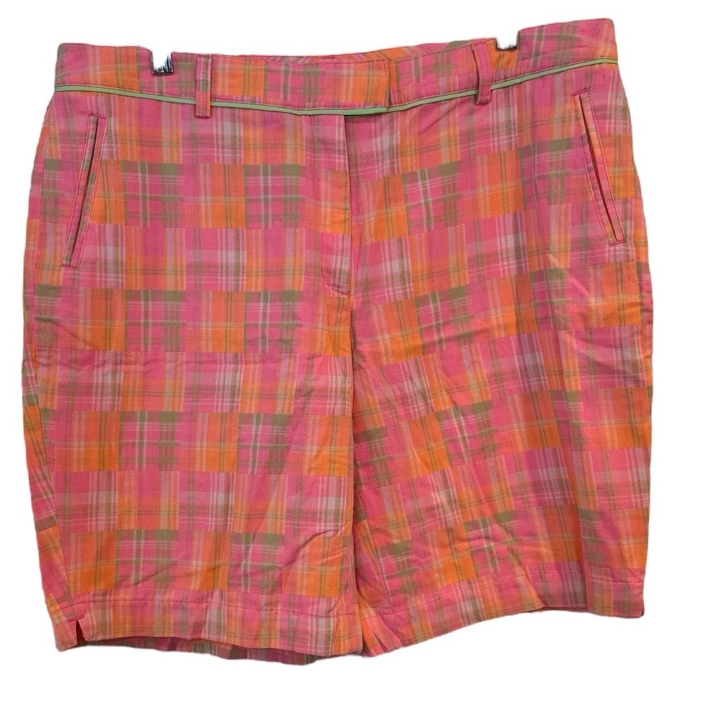 Lady Hagen Pink orange cotton blend madras plaid golf Shorts size 14